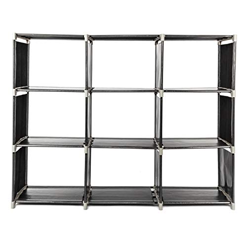 9 Cube Stackable Portable Modular Bookshelf,Non-Woven Fabric Storage Bookcase,Modular Closet Cabinet Bookcase,DIY Cube Storage Organizer Rack,with Feet,for Living Room Bedroom Office Entryway (Black)