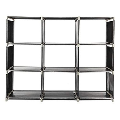 9 Cube Stackable Portable Modular Bookshelf,Non-Woven Fabric Storage Bookcase,Modular Closet Cabinet Bookcase,DIY Cube Storage Organizer Rack,with Feet,for Living Room Bedroom Office Entryway (Black)