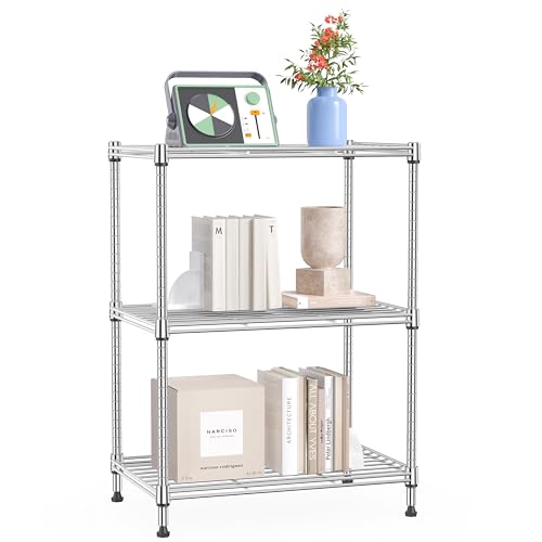 IZEUK 3 Tier Shelf, Heavy Duty Steel Wire Shelving Unit for Home, Kitchen, Laundry Room Organization, Office Storage Rack (17.7" W x 11.8" D x 26.3" H, 450LBS, Chrome) - color: Chrome, size: 3 Tier, 11.8" D x 17.7" W x 26.3" H