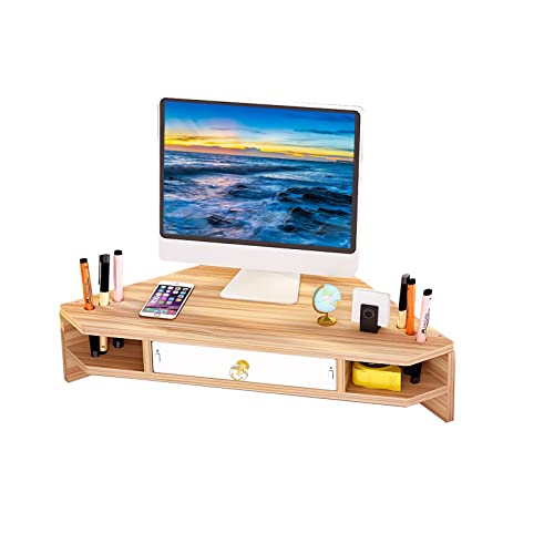 Triangle Monitor Riser,Cut Triangular Computer Monitor Desktop Corner Stand,Desktop Corner Shelf With Drawers Wooden Computer Stand With Storage Laptop Risers Office Organization.
