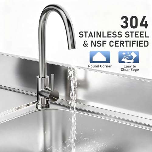 304 Stainless Steel Outdoor Utility Sink with Workbench & Storage Shelf, Freestanding Prep Table with Left Drawer, 39" Garden Patio Sink Station with 360° Hot & Cold Water Faucet - size: 39.3" x20.3" x 35.1"