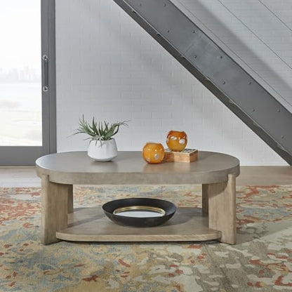 Liberty Furniture Affinity Oval Cocktail Table with Casters for Living Room - Dusty Taupe Faux Concrete Tops - size: Oval Cocktail Table