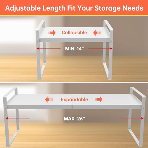 Expandable Cabinet Shelf Rack 9" Wide – Fits 14" to 25" Cabinets (White) | Expandable 14" to 25", Fits Most Standard Cabinets, Heavy Duty Metal, Non-Slip, for Kitchen, Pantry, Spices, Cans & Bottles - color: 9" wide ( 1 PACK)