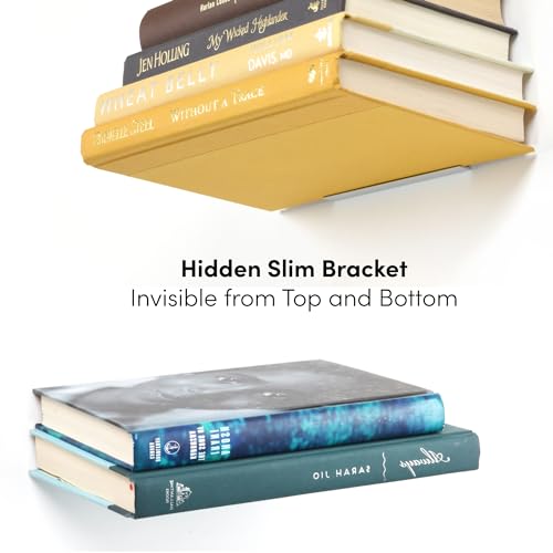 Floating Invisible Bookshelf Wall Mounted (Set of 4) - Aluminum - Turn Books into Floating Shelves