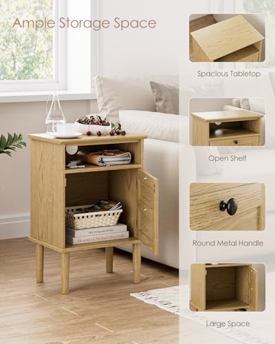 Nightstand, Boho Night Stand with 1 Drawers, Modern Side Accent Table with Open Shelf, Wooden Top Bedside End Table for Bedroom, Living Room, Yellow Oak - color: Yellow Oak