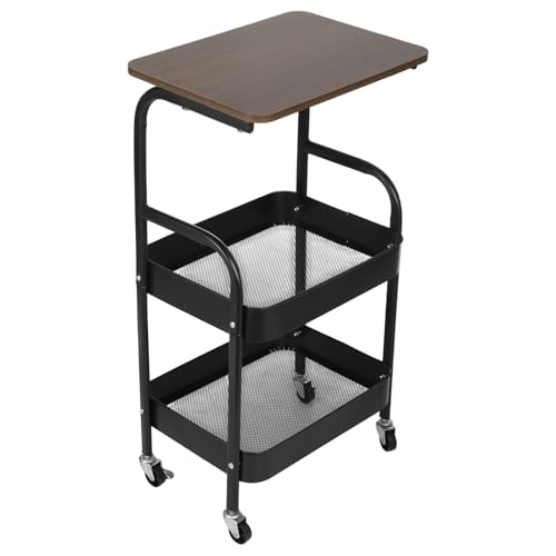 ZALIR 3 Tier Metal Rolling Utility Cart, Movable Storage Trolley with Wooden Table Top, Lockable Wheels, Multifunctional Organizer for Kitchen, Bathroom, Living Room & Bedroom (Black)