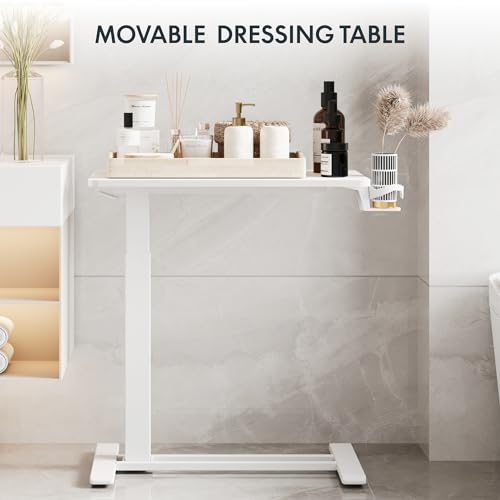 FLEXISPOT Adjustable C Table with Wheels, Mobile Snack Side End Table Sofa Couch Bedside Table Laptop Rolling Cart TV Tray Night Stand Small Space Side Table,(27.6" W x 15.7" D,White) - color: White, size: Medium