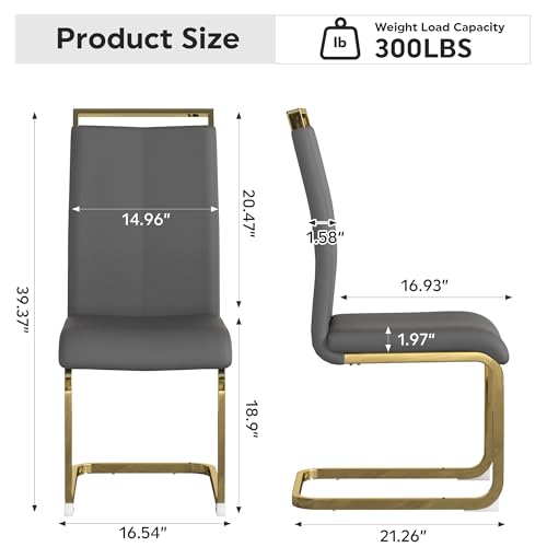 Baysitone Modern Dining Chairs Set of 2, Side & Kitchen Chairs with Gold Frame, Faux Leather Padded Seat High Back, for Dining, Kitchen & Living Room - Dark Grey - color: Grey With Gold Leg, size: Set of 2
