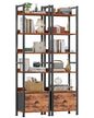 Furologee Book Shelf Set of 2, 6 Tier Tall Shelf with Drawer, Bookshelves and Bookcases Set of 2, Industrial Display Shelving Unit for Bedroom, Living Room, Home Office, Rustic Brown - color: Rustic Brown, size: 6 Tier-2 PCS