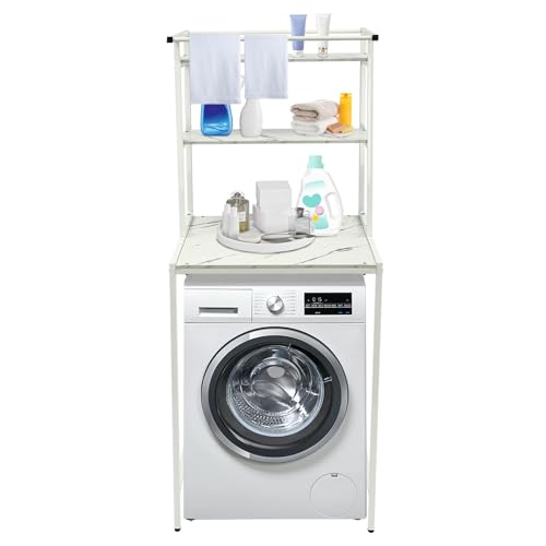 Over Washer and Dryer Shelves,Dryer Storage Shelf,3 Tiers Laundry Room Storage and Organizer Standing Shelf,Height Adjustable Laundry Room Shelves, Load-bearing Capacity 22lbs (White 3 Tiers) - color: White