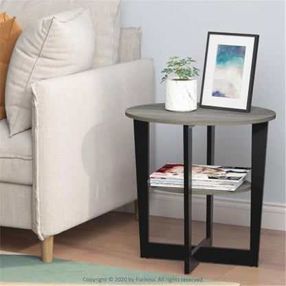 Furinno JAYA Side Table, 2-Tier Round Modern End Table with Oval Tabletop, Night Stand, Bedside Table with Open Shelf, for Living Room, Bedroom, French Oak - color: French Oak/Black, size: 1-Pack, 2 Tiers, Oval Panel