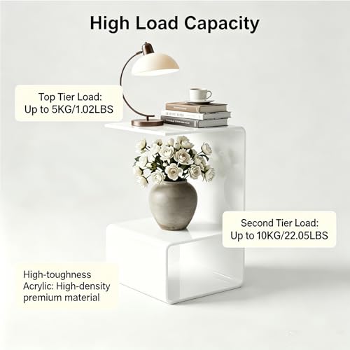 Acrylic End Table, 21.6" H C-Shaped End Table, Side Table for Living Room, Bedside Table for Bedroom, Acrylic Clear C Side Table (White) - color: White