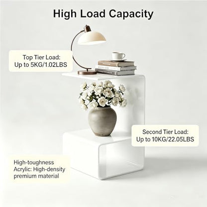 Acrylic End Table, 21.6" H C-Shaped End Table, Side Table for Living Room, Bedside Table for Bedroom, Acrylic Clear C Side Table (White) - color: White