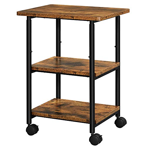 VASAGLE Printer Stand with Locking Wheels, Industrial Mobile Cart, Under Desk Printer Table for Home Office, 19.1 x 15.9 x 30.1 Inches, Storage Shelf, 3-Tier, Rustic Brown and Ink Black - color: Rustic Brown + Ink Black, size: 3 Tiers/Compact
