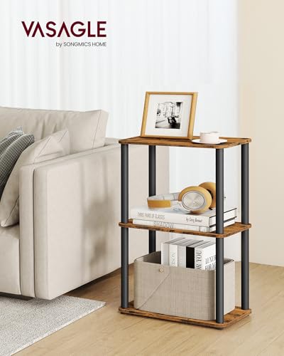 VASAGLE Superfast Toolless Assembly, 3-Tier Shelf for Living Room, Standing Shelf, Bookshelf, Bedroom, Kitchen, 9.4 x 15 x 27.8 Inches, Rustic Brown and Ink Black ULLS153K01 - color: Rustic Brown + Ink Black, size: 3 Tiers (15"W)