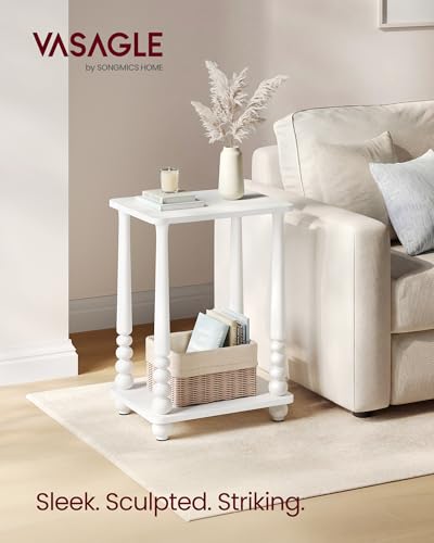 VASAGLE Mariel Collection - Side Table, Accent Nightstand for Small Spaces, Rectangular End Table with Shelf, Solid Wood Legs, Mid-Century Modern, Living Room Bedroom, Cloud White ULET294WB01S - color: Cloud White