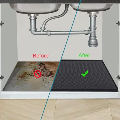 Under Sink Mat 22 x 22, Silicone Under Sink Liner for Kitchen Waterproof Bathroom Cabinet Mat, Black - color: Black, size: 22"W x 22"L