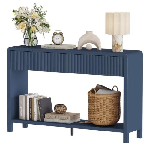 FATORRI Console Sofa Table for Entryway, 47.2 Inch Wood Hallway Tables for Living Room, Modern Couch Table behinde Sofa with 2 Drawers for Foyer Storage (Blue) - color: Blue