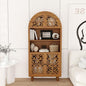 66.9" Tall Arched Display Cabinet with Hand-Carved Door and Shelves, 5-Tier Bookshelf Modern Farmhouse Arched Bookcase, Wooden Open Floor Arched Book Shelf for Living Room, Office, Walnut Finish - color: Walnut 66.9"