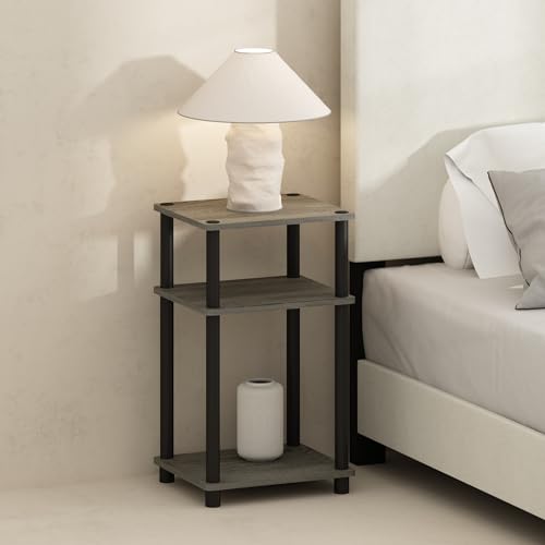 Furinno Just 3-Tier Turn-N-Tube Open Storage Nightstand, 2-Pack, Plastic Poles, French Oak/Black - color: French Oak/Black, size: 2-Pack