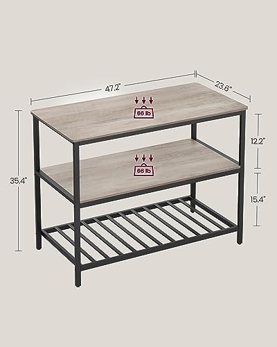 VASAGLE Kitchen Island with 3 Shelves, 47.2 Inches Width Kitchen Shelf with Large Worktop, Stable Steel Structure, Industrial, Easy to Assemble, Greige and Black UKKI001B02 - color: Greige + Black, size: 47.2"W x 35.4"H, style: without Power Outlets