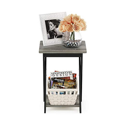 FURINNO Modern Simplistic Criss-Crossed End Table, French Oak Grey - color: French Oak/Black, style: Contemporary