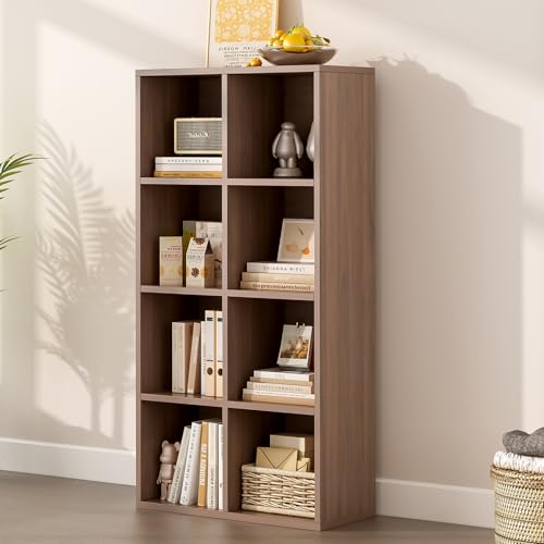 OSCHF 8-Cube Storage Shelf Bookcase - Wooden 4-Tier Floor Standing Open Bookshelf for Home and Office, Cuby Orgainzer, Walnut - color: Walnut, size: 8-Cube