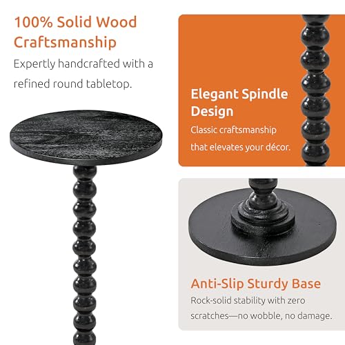 Solid Wood Round Side Table for Living Room, Bedroom and Office — Handcrafted 22-Inch End Table, Bedside Nightstand, Accent Table for Small Spaces with Tool-Free Assembly- Charcoal Gray - color: Charcoal Gray