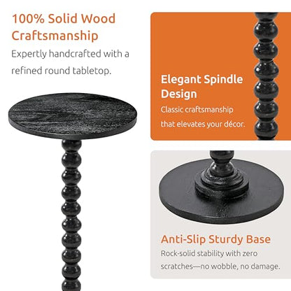 Solid Wood Round Side Table for Living Room, Bedroom and Office — Handcrafted 22-Inch End Table, Bedside Nightstand, Accent Table for Small Spaces with Tool-Free Assembly- Charcoal Gray - color: Charcoal Gray