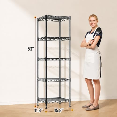 GRANNY SAYS 5-Tier Narrow Storage Shelves for Small Spaces – 15.8" W Metal Shelving Unit, Adjustable Wire Shelf, Freestanding Storage Rack for Bathroom, Laundry, Kitchen Pantry, Garage, Black - size: 15.8"W x 53"H x 11.8"D