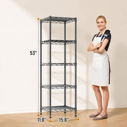 GRANNY SAYS 5-Tier Narrow Storage Shelves for Small Spaces – 15.8" W Metal Shelving Unit, Adjustable Wire Shelf, Freestanding Storage Rack for Bathroom, Laundry, Kitchen Pantry, Garage, Black - size: 15.8"W x 53"H x 11.8"D