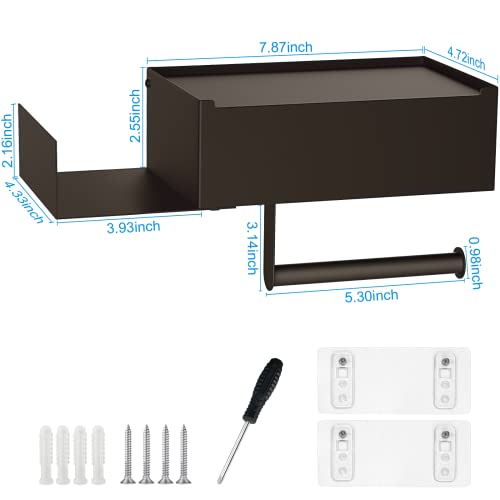 Toilet Paper Holder with Shelf, FUNLEU Flushable Wipes Dispenser for Bathroom, Self Adhesive Toilet Paper Holder with Storage - Stainless Steel Toilet Holder Keep Wipes Hidden Out of Sight, Bronze - color: Bronze
