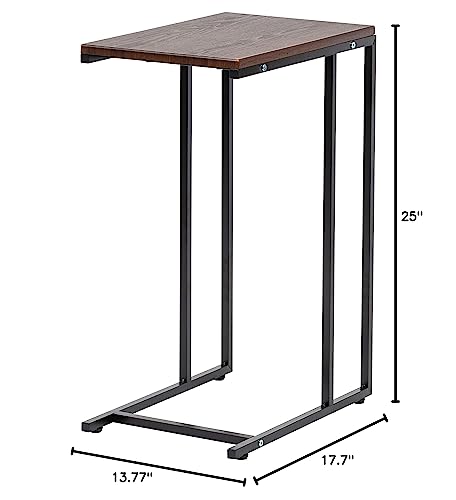 IRIS USA Wide C-Shape Side Table, Wood and Metal Frame End Table - style: Modern