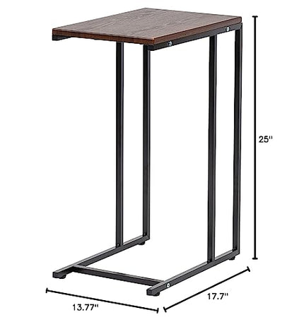 IRIS USA Wide C-Shape Side Table, Wood and Metal Frame End Table - style: Modern