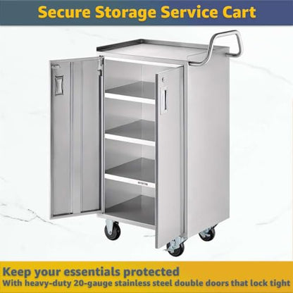 16" x 24" Five Shelf Stainless Steel Utility Cart with Enclosed Base and Locking Doors - 18-Gauge 304 Commercial Heavy-Duty Service Cart - NSF Mobile Storage Cart for Kitchen, Catering, Restaurant - size: 5 Shelf