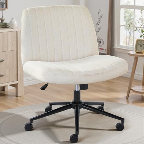 OLIXIS Criss Cross Office Chair, Vanity Chair, Home Office Desk | Wide Seat, Height Adjustable, Comfy Fabric, Armless No Wheels, Bedroom, Study Room, Beige - color: Beige