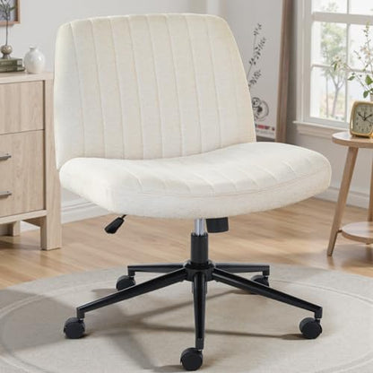 OLIXIS Criss Cross Office Chair, Vanity Chair, Home Office Desk | Wide Seat, Height Adjustable, Comfy Fabric, Armless No Wheels, Bedroom, Study Room, Beige - color: Beige