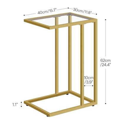 HOOBRO C Shaped End Table, Glass Side Table with Metal Frame, Gold Coffee Table for Small Space, Modern Style, for Living Room, Gold GD03SF01G1 - color: Gold