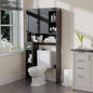 Over The Toilet Storage Cabinet with 7 Shelves, Imitation Walnut Grain Above Toilet Bathroom Organizer with Toilet Paper Holder Stand, Space Saver for Restroom, Laundry, Bathroom (Black) - color: Black
