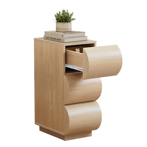 7.9" Narrow Side Table with Storage,Slim End Table for Small Space | Boho Nightstand with 3 Drawers, Modern Curved Design Bedside Table for Bedroom/Living Room, Easy Assembly - color: Natural, size: 1