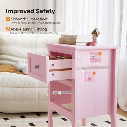 Bonnlo Nightstand with 2 Drawers, Night Stands for Bedrooms, Small Bed Side Table/White Night Stand with Drawers for Small Spaces, College Dorm, Kids’ Room, Living Room, French, 16W x 12D x 24H, Pink - color: Pink
