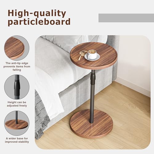 Adjustable Round Side Table, Small End Table, Pedestal Drink Table for Small Spaces, Tall Round Nightstand for Living Room Bedroom Sofa Couch, Brown ET-010BR - color: Brown