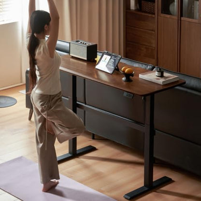 Solid Wood Electric Height Adjustable Standing Desk, Walnut Rubber Wood Home Office Sit Stand Desk with Cable Management Tray for Study Living Room 39.37" W - color: Walnut-rubberwood Electric Height Adjustable, size: 39.37"W