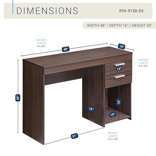 Techni Mobili 48 Inch Modern Compact Computer Desk with Drawers, Espresso | 48 Inch modern desk with storage drawers, sturdy frame, compact design, ideal for bedrooms and home office workspaces - color: Espresso