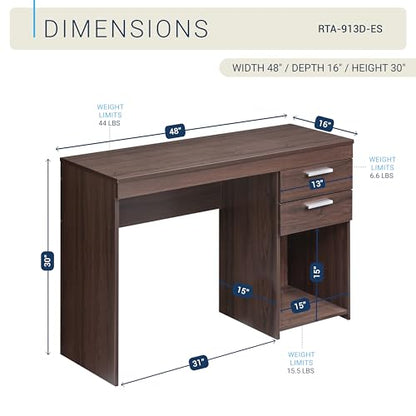 Techni Mobili 48 Inch Modern Compact Computer Desk with Drawers, Espresso | 48 Inch modern desk with storage drawers, sturdy frame, compact design, ideal for bedrooms and home office workspaces - color: Espresso