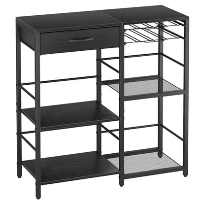 Coffee Bar with Integrated Storage,5-Tier Coffee Bar Cabinet with Drawers,Kitchen Coffee Bar Table with 2-Layer Capsule Drawer,for Living Room and Corner Kitchen Bar Table,Black
