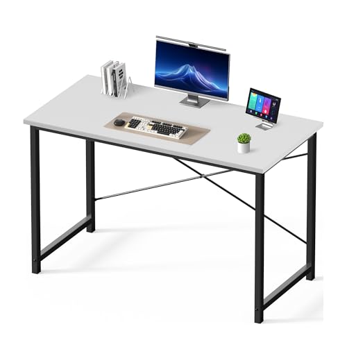 Sweetcrispy Small Computer Desk, 47" Office Writing Desk with Metal Frame & Wooden Top, X-Shaped Reinforcement, Student Study Home Bedroom Table, White - color: White, size: 47-Inch