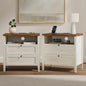 Modern Nightstands Set of 2, Farmhouse End Side Table with Drawer Freestanding Wide Bedside Table for Living Room Bedroom Sofa, Rustic White and Honey Brown - color: 2 Drawers/Rustic White + Honey Brown, size: 2PCS