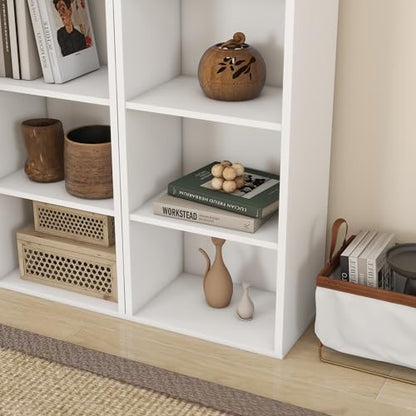 Panana 8 Tier Storage Shelf Bookcase, Slim Organizer Shelves Cabinet Tall Narrow Media Tower Rack Display Bookshelf for Home Office (White) - color: White