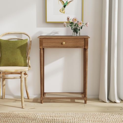 East at Main Lenora Console Table – 23.75” Narrow Entryway Table with Storage & Cane Shelf – Solid Wood Accent Table for Hallways, Foyers, and Small Spaces – French Country & Traditional Style | 23.75-inch slim hallway table with cane shelf, solid wood fr